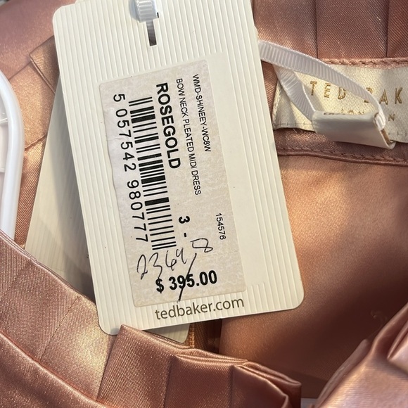 NWT ted baker satin bow neck pleated midi dress rose gold Size 8 spring wedding - Picture 14 of 15